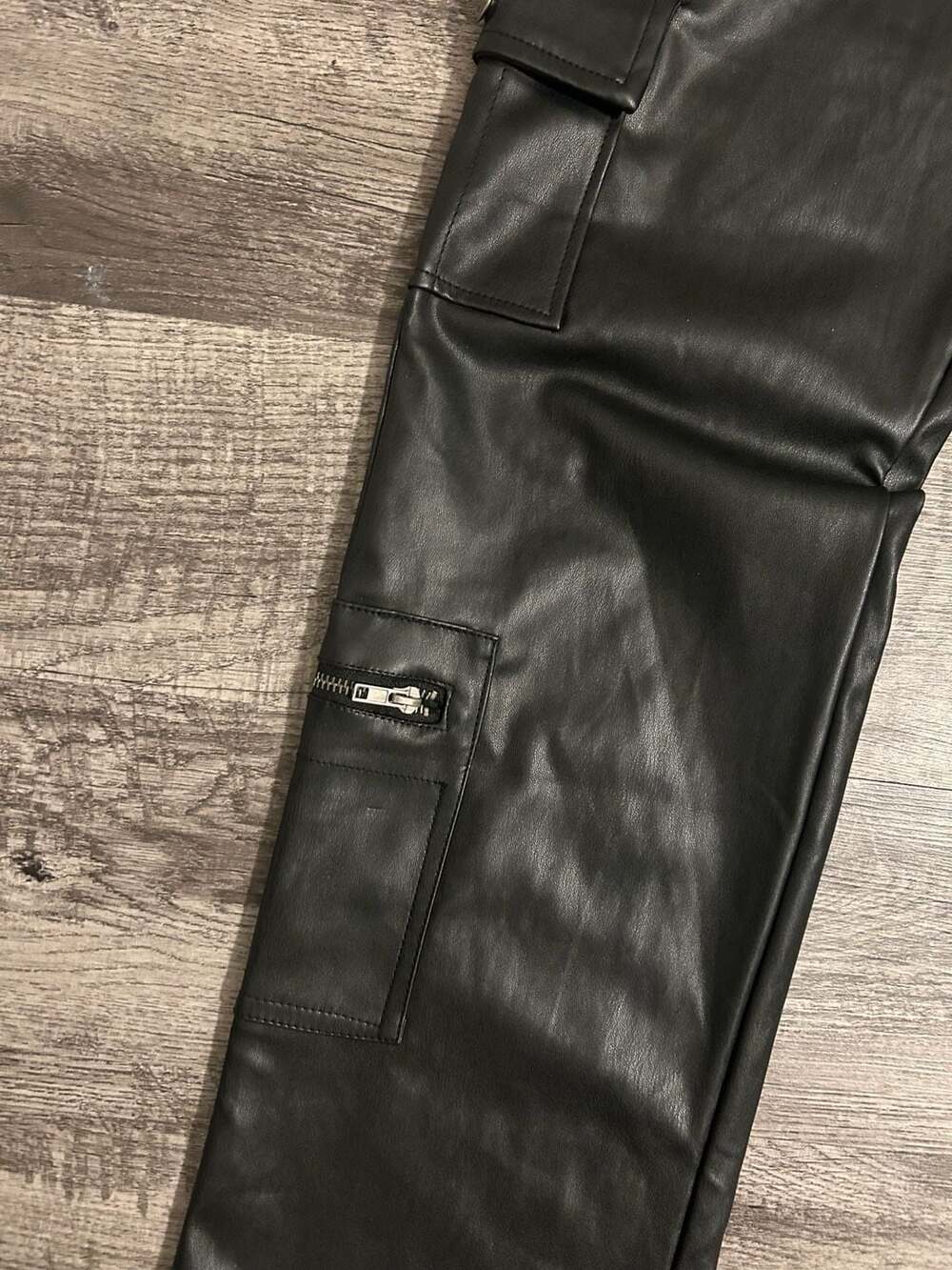 Hot Kiss Black Vegan Faux Leather Cargo Carpenter Pants - Picture 3 of 4